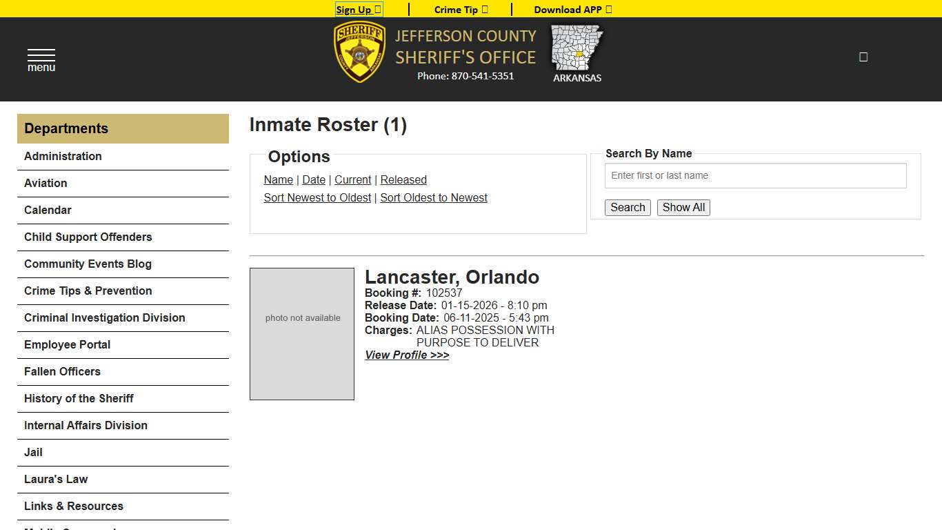 Inmate Roster - Released Inmates Booking Date Descending - Jefferson County Sheriff AR